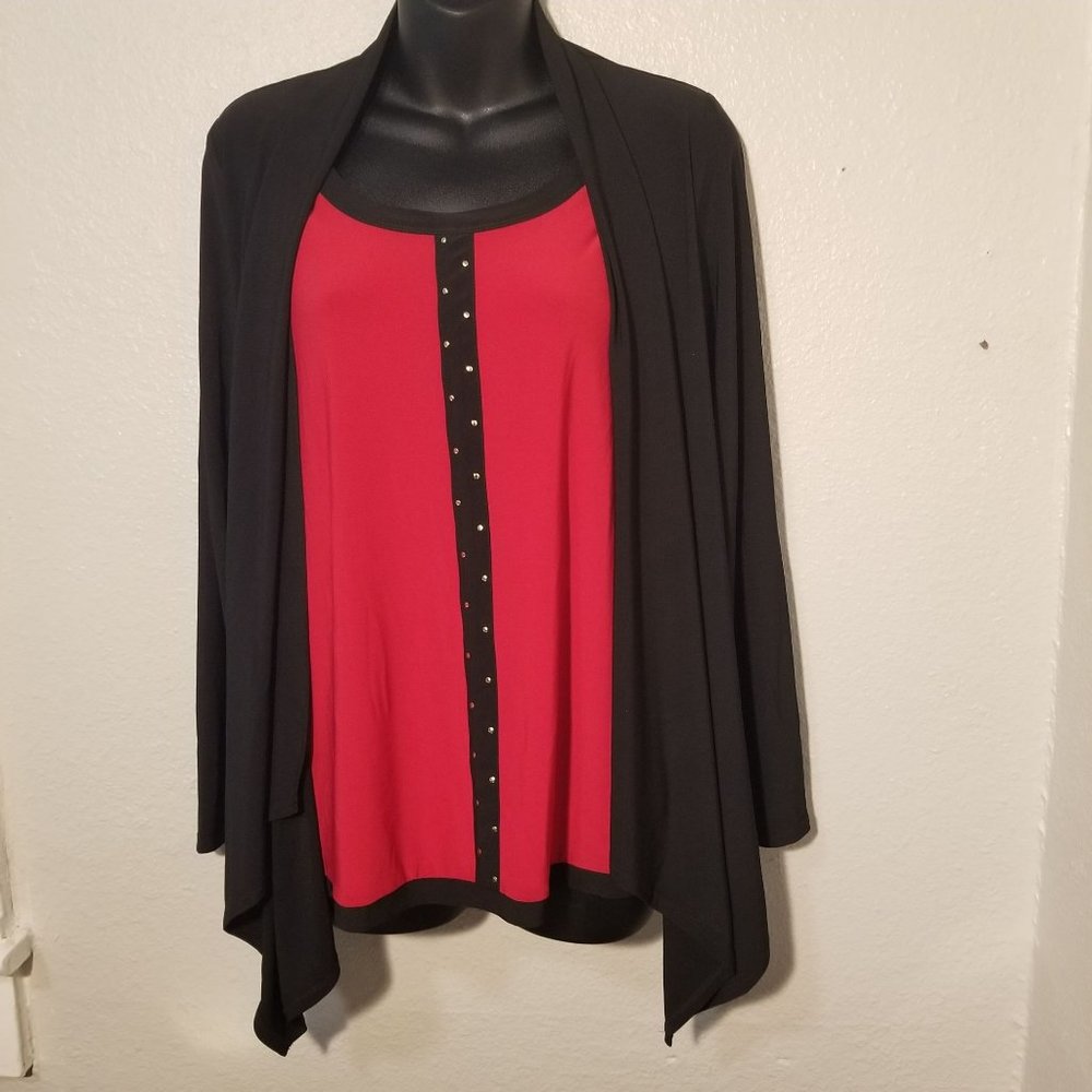 Naif Medium Blouse Black Red Long Sleeve Women's Top